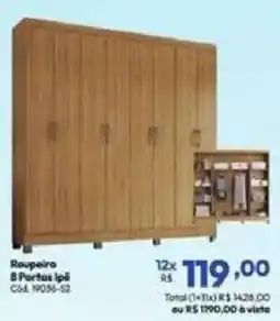 Lojas Becker Roupeiro 8 Portas Ipê oferta