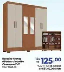 Lojas Becker Roupeiro Atenas c/ Portas c/ espelho Cinamoma/Off oferta