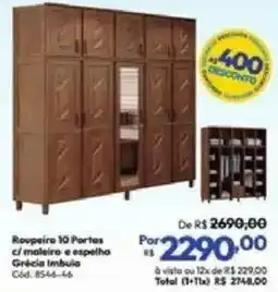 Lojas Becker Roupeiro 10 Portas c/ maleiro e espelha Grécia Imbuia oferta
