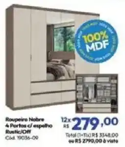 Lojas Becker Roupeiro Nobre 4 Portas c/ espelho Rustic/Off oferta