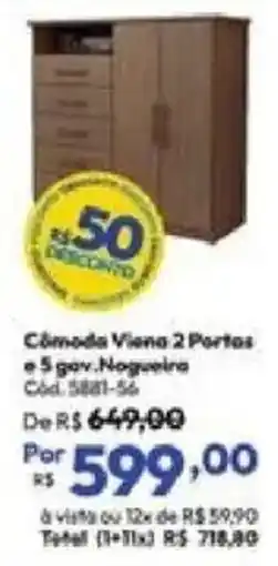 Lojas Becker Cômoda Viena 2 Portas e 5 gav. oferta
