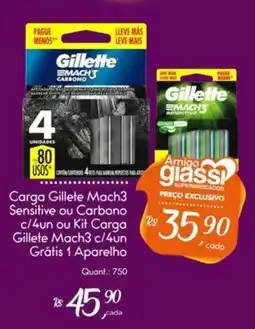 Giassi Supermercados Carga Gillette Mach3 Sensitive ou Carbono c/4un ou Kit Carga Gillette Mach3 c/4un oferta