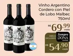 Dona de Casa Vinho Argentino Cordero con Piel de Lobo Malbec oferta