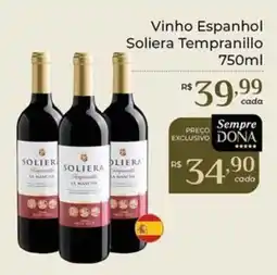 Dona de Casa Vinho Espanhol Soliera Tempranillo oferta