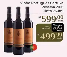 Dona de Casa Vinho Português Cartuxa Reserva 2016 Tinto oferta