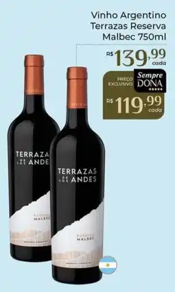 Dona de Casa Vinho Argentino Terrazas Reserva Malbec oferta