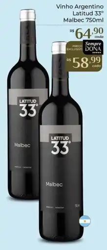 Dona de Casa Vinho Argentino Latitud 33° Malbec oferta