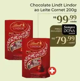 Dona de Casa Chocolate Lindt Lindor ao Leite Cornet oferta
