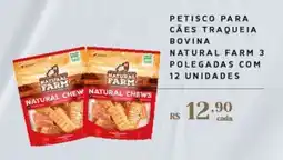 Empório Bahamas Petisco para cães traqueia bovina natural farm 3 polegadas com 12 unidades oferta