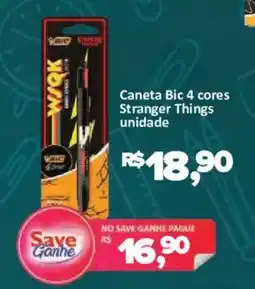 Supermercados Savegnago Caneta Bic 4 cores Stranger Things oferta