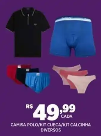 DB Supermercados Camisa polo/kit cueca/kit calcinha diversos oferta