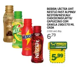 Cooper bebida láctea uht nestlé alpino/ neston/nescau/ chococino/latte/ capuccino com canela 280/270 ml oferta