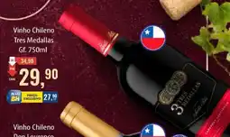 Supermercados BH Vinho Chileno Tres Medallas oferta
