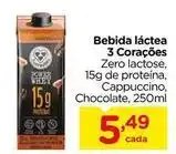 Carrefour 3 corações - bebida láctea zero lactose, 15g de proteína, cappuccino, chocolate oferta
