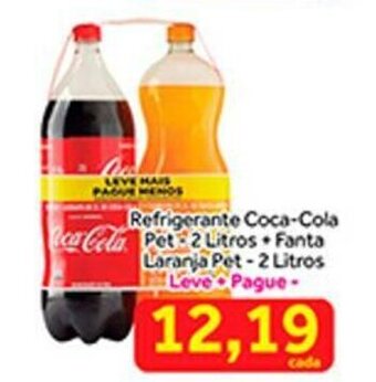 Shibata Supermercados Refrigerante Coca-Cola pet 2L + Fanta Laranja Pet 2L oferta