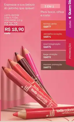 O Boticário Lápis-batom 3 em 1 toda colorida oferta