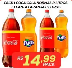 Belem Supermercados Pack 1 coca cola normal 2 litros + 1 fanta laranja 2 litros oferta