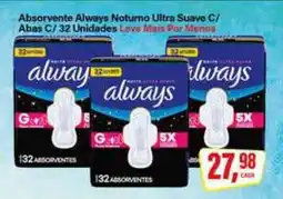 Rede Supermarket Absorvente Always Noturno Ultra Suave C/ Abas C/ 32 Unidades oferta