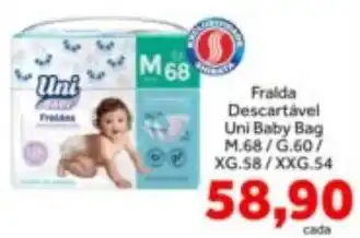 Shibata Supermercados Fralda descartável uni baby bag oferta