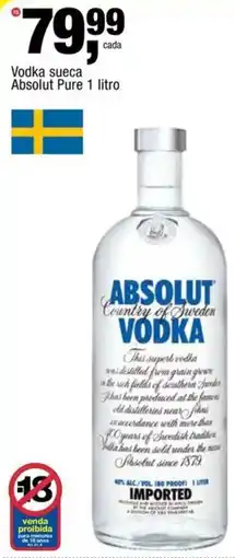 Frangolândia Vodka sueca absolut pure 1 litro oferta