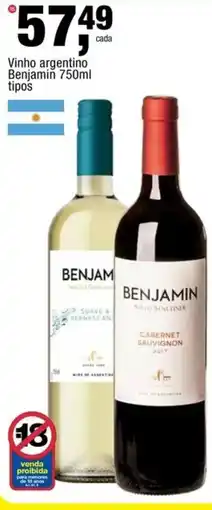 Frangolândia Vinho argentino Benjamin 750ml tipos oferta