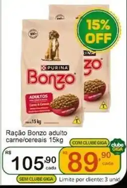 Giga Atacado Ração bonzo adulto carne/cereais oferta