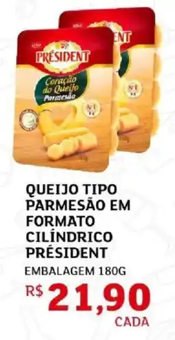 Assaí Atacadista Queijo tipo parmesão em formato cilíndrico président oferta