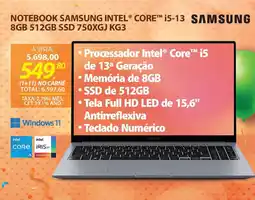 Lojas Cem Notebook samsung intel® core™ i5-13 samsung 8gb 512gb ssd 750xgj kg3 oferta