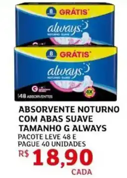 Assaí Atacadista Absorvente noturno com abas suave always oferta