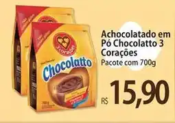 Atacadão 3 corações - achocolatado em pó chocolatto oferta