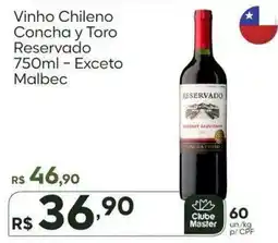 Master Supermercados Vinho Chileno Concha y Toro Reservado Exceto Malbec oferta