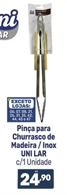 Pinça para Churrasco de Madeira / Inox UNI LAR