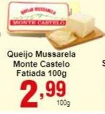 Rossi Supermercado Queijo Mussarela Monte Castelo fatiada 100g oferta