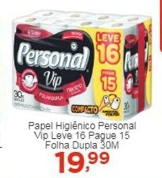 Rossi Supermercado Papel Higiénico Personal Vip leve 16 pague 15 folha dupla 30m oferta