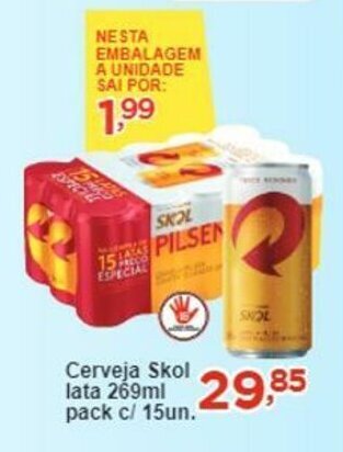 Rossi Supermercado Cerveja Skol Lata 269ml pack c/15un. oferta