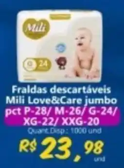 Supermercados Manentti Fraldas descartáveis Mili Love&Care jumbo oferta
