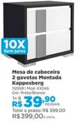 Lojas Solar Mesa de cabeceira 2 gavetas Montada Kappesberg oferta