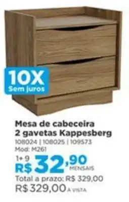 Lojas Solar Mesa de cabeceira 2 gavetas Kappesberg oferta
