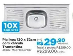Lojas Solar Pia inox 120 x 52cm com válvula tramontina oferta