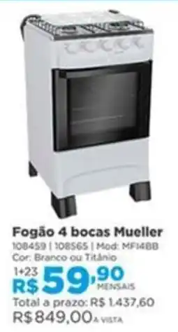 Lojas Solar Fogão 4 bocas Mueller oferta