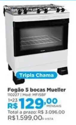Lojas Solar Fogão 5 bocas mueller oferta