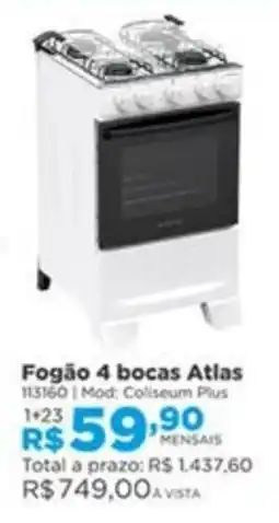 Lojas Solar Fogão 4 bocas atlas oferta