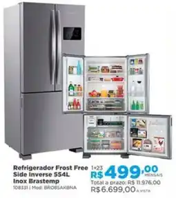 Lojas Solar Refrigerador Frost Free Side Inverse Inox Brastemp oferta