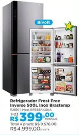 Lojas Solar Refrigerador Frost Free Inverse 500L Inox Brastemp oferta