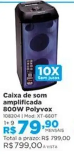 Lojas Solar Caixa de som amplificada 800W Polyvox oferta
