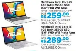 Lojas Solar Notebook intel core i3 4gb ram 256gb ssd 15,6" fhd w11 asus oferta