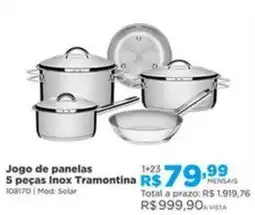Lojas Solar Jogo de panelas 5 peças inox tramontina oferta