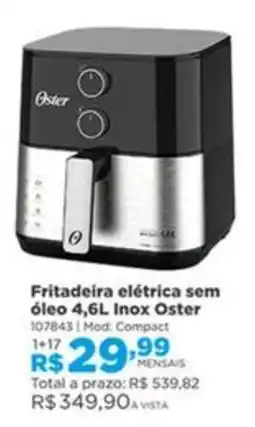 Lojas Solar Fritadeira elétrica sem óleo 4,6L Inox Oster oferta