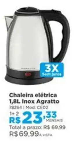 Lojas Solar Chaleira elétrica Inox Agratto oferta