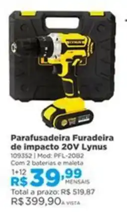 Lojas Solar Parafusadeira Furadeira de impacto 20V Lynus oferta